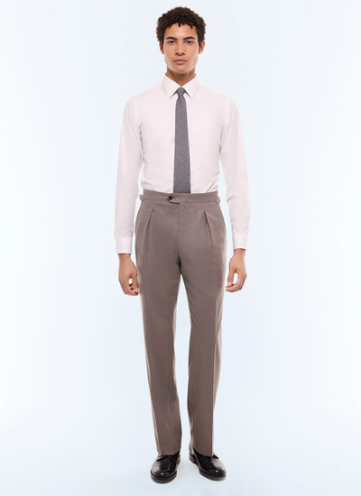 Men's trousers taupe brown certified wool flannel Fursac - P3GOHA-EC29-G015