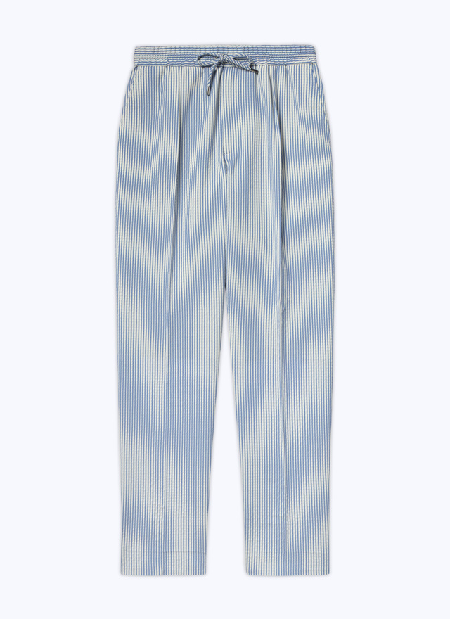 Men's blue, navy blue virgin wool seersucker trousers Fursac - 23EP3VOKY-BX05/34