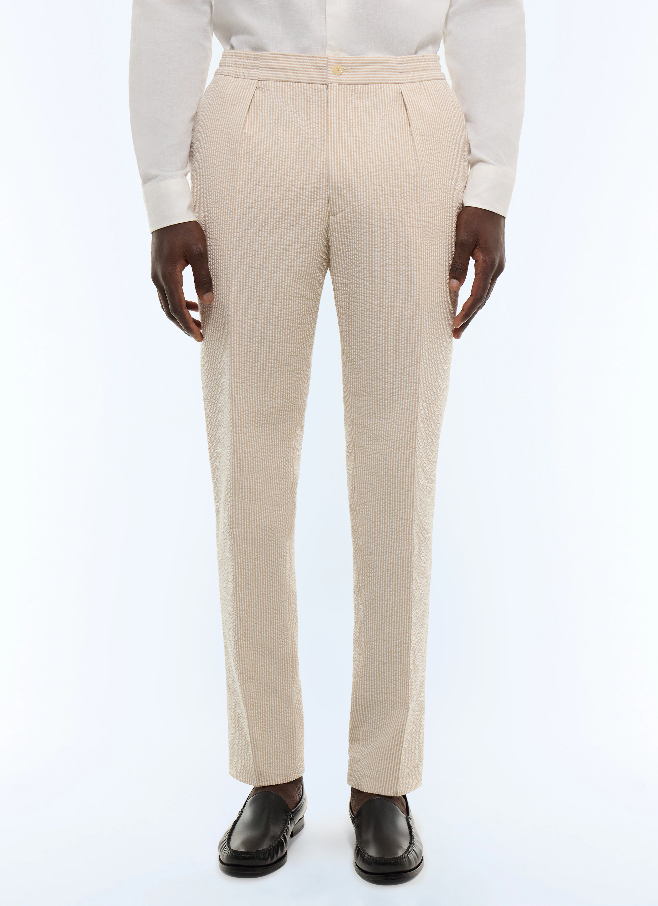 FURSAC - Striped seersucker elasticated pants - Men - Size S - Beige, Ecru - Straight cut