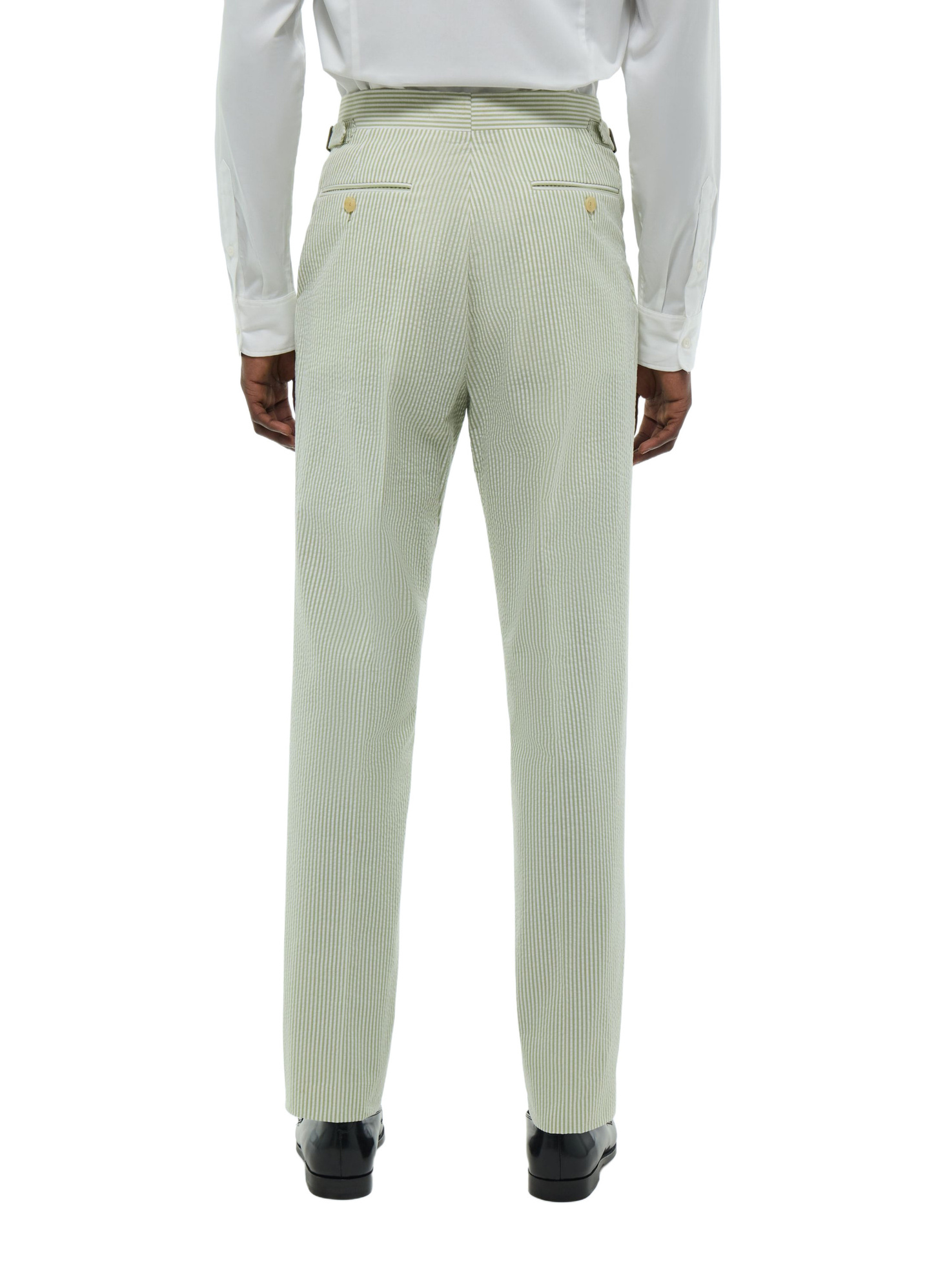 Fursac men's trousers - White - Green stripes striped seersucker fitted pants P3FASA-FX01-H004