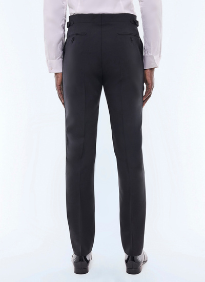 Fursac men's trousers - Black virgin wool faille tuxedo trousers P3VIPY-RC47-20