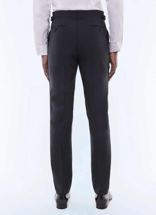 Fursac men's trousers - Black virgin wool faille tuxedo trousers P3VIPY-RC47-20