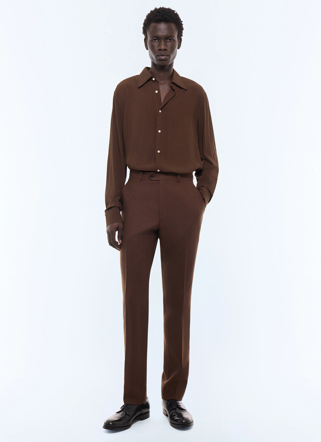 Men's trousers brown main fabric: 100% virgin woolwaistband lining: 58% polyester, 42% cottonleg lining: 100% polyesterpocket lining: 58% polyester, 42% cotton Fursac - P3LOXA-LC17-G018