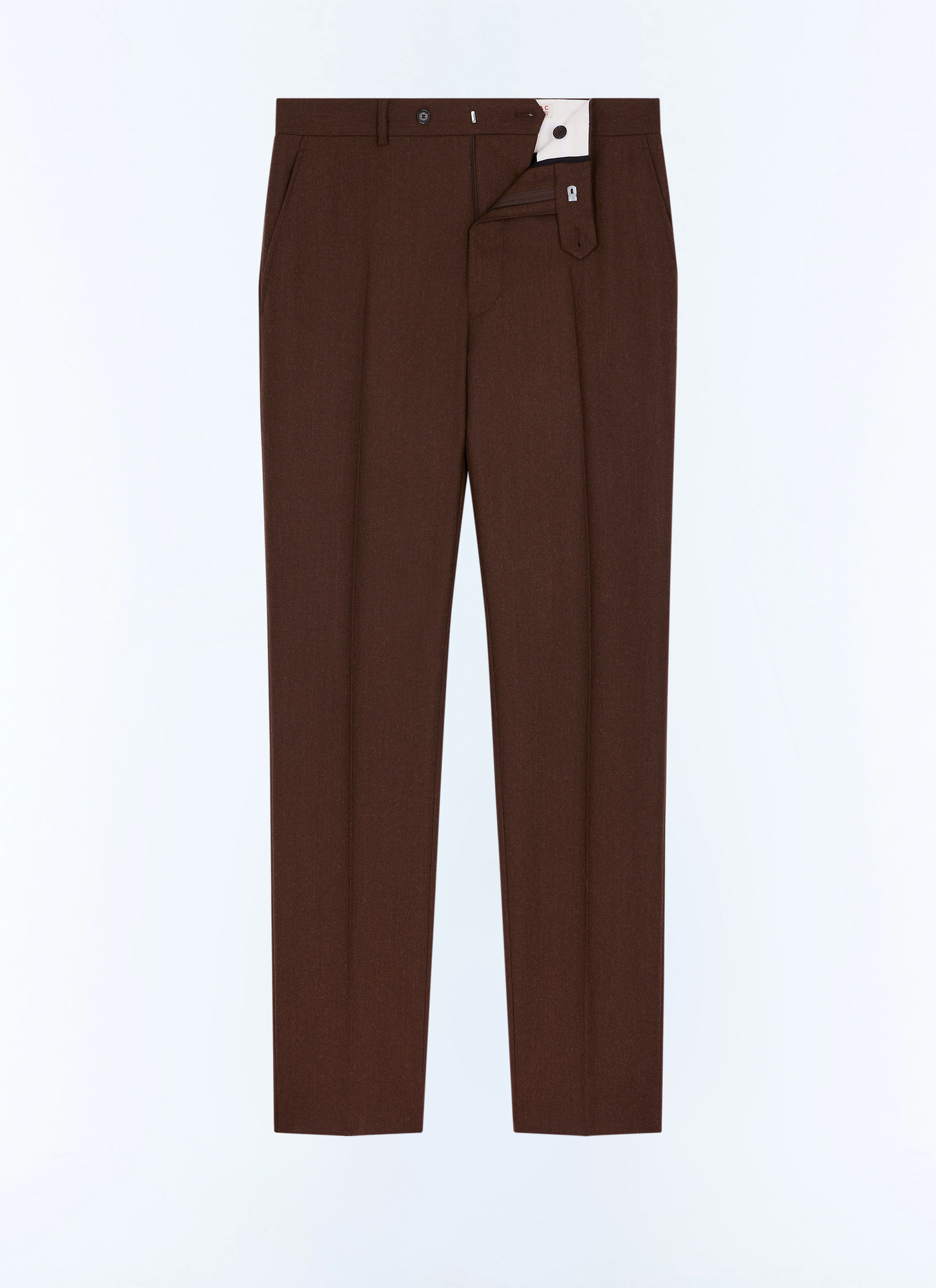 Men's brown main fabric: 100% virgin woolwaistband lining: 58% polyester, 42% cottonleg lining: 100% polyesterpocket lining: 58% polyester, 42% cotton trousers Fursac - P3LOXA-LC17-G018