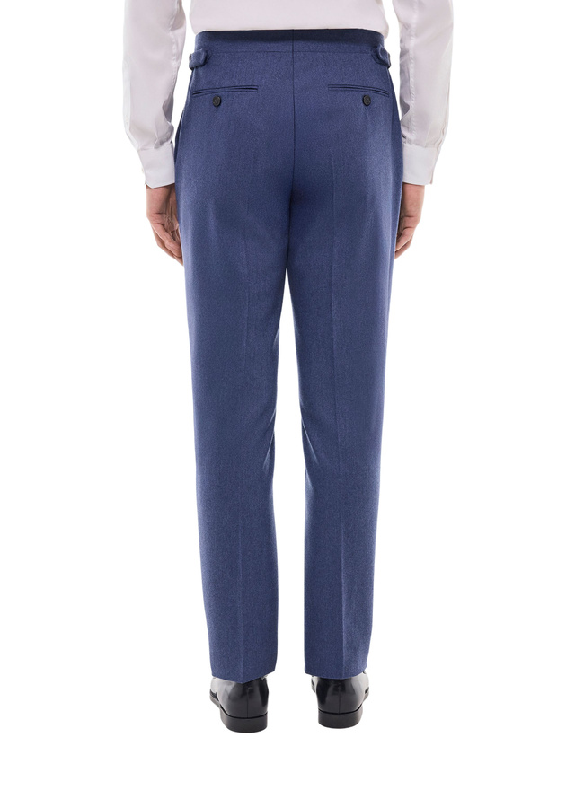 Fursac men's trousers - Denim blue fitted wool flannel suit pants P3BIXA-EC29-D012