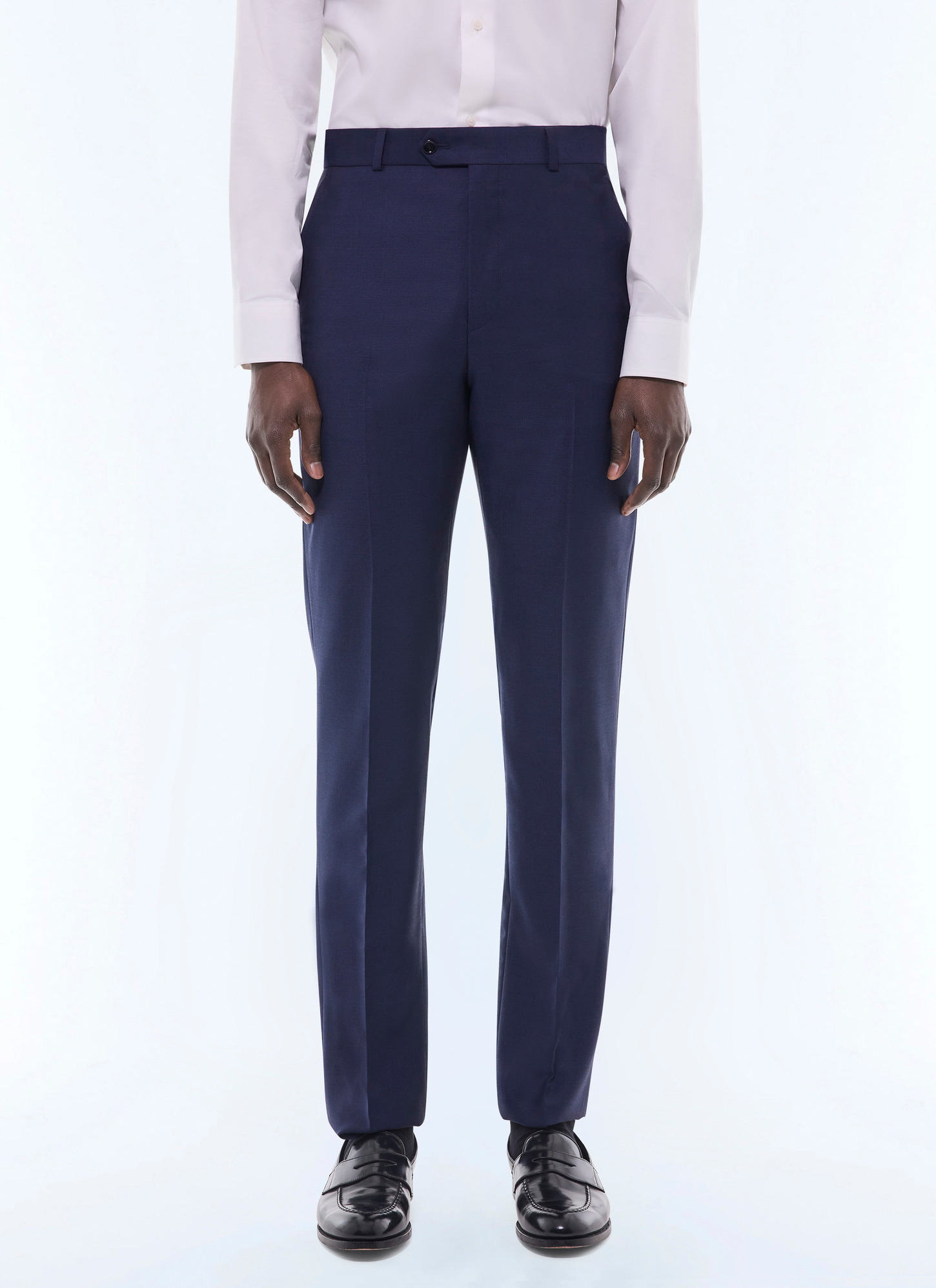 Men's trousers faux-plain carbon blue virgin wool canvas Fursac - P3EVIP-FC36-D031