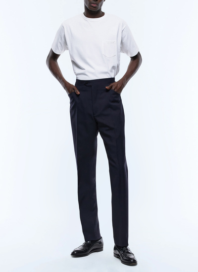 Men's trousers navy blue certified virgin wool canvas Fursac - P3CADO-BV01-30