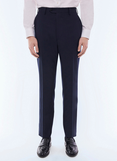 Men's trousers navy blue certified virgin wool flannel Fursac - P3VOXA-EC29-D030