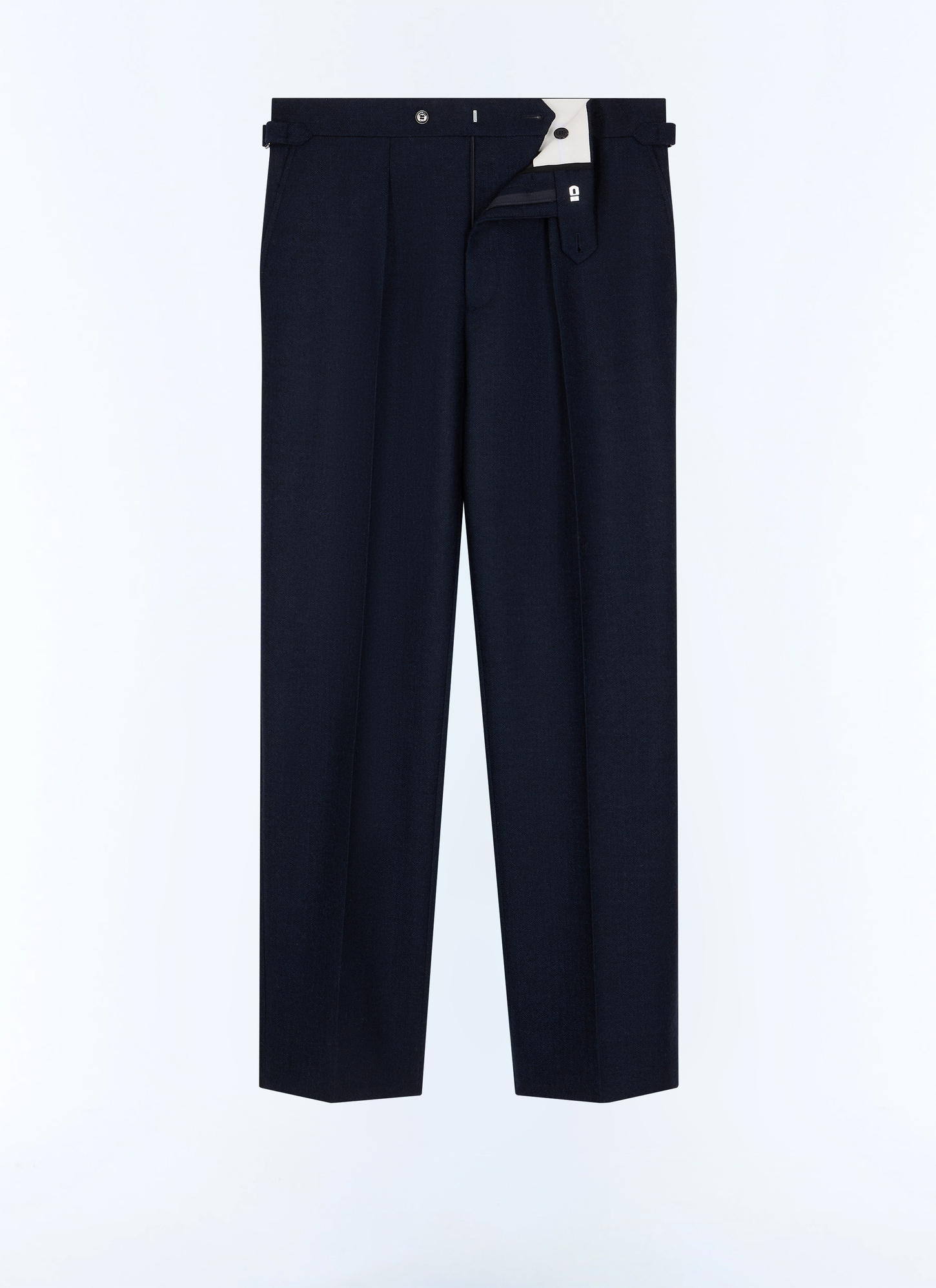 Men's blue, navy blue main fabric: 100% virgin woolwaistband lining: 58% polyester, 42% cottonleg lining: 100% polyesterpocket lining: 58% polyester, 42% cotton trousers Fursac - P3GOHA-LC10-D030