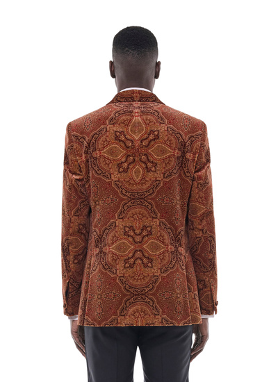 Fursac men's tuxedo - Brick red - Paisley pattern fitted velvet tuxedo jacket V3FERT-CC55-G004