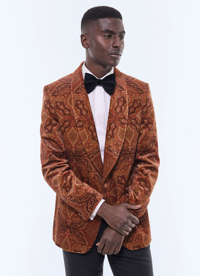 Men's tuxedo brick red velvet Fursac - V3FERT-CC55-G004