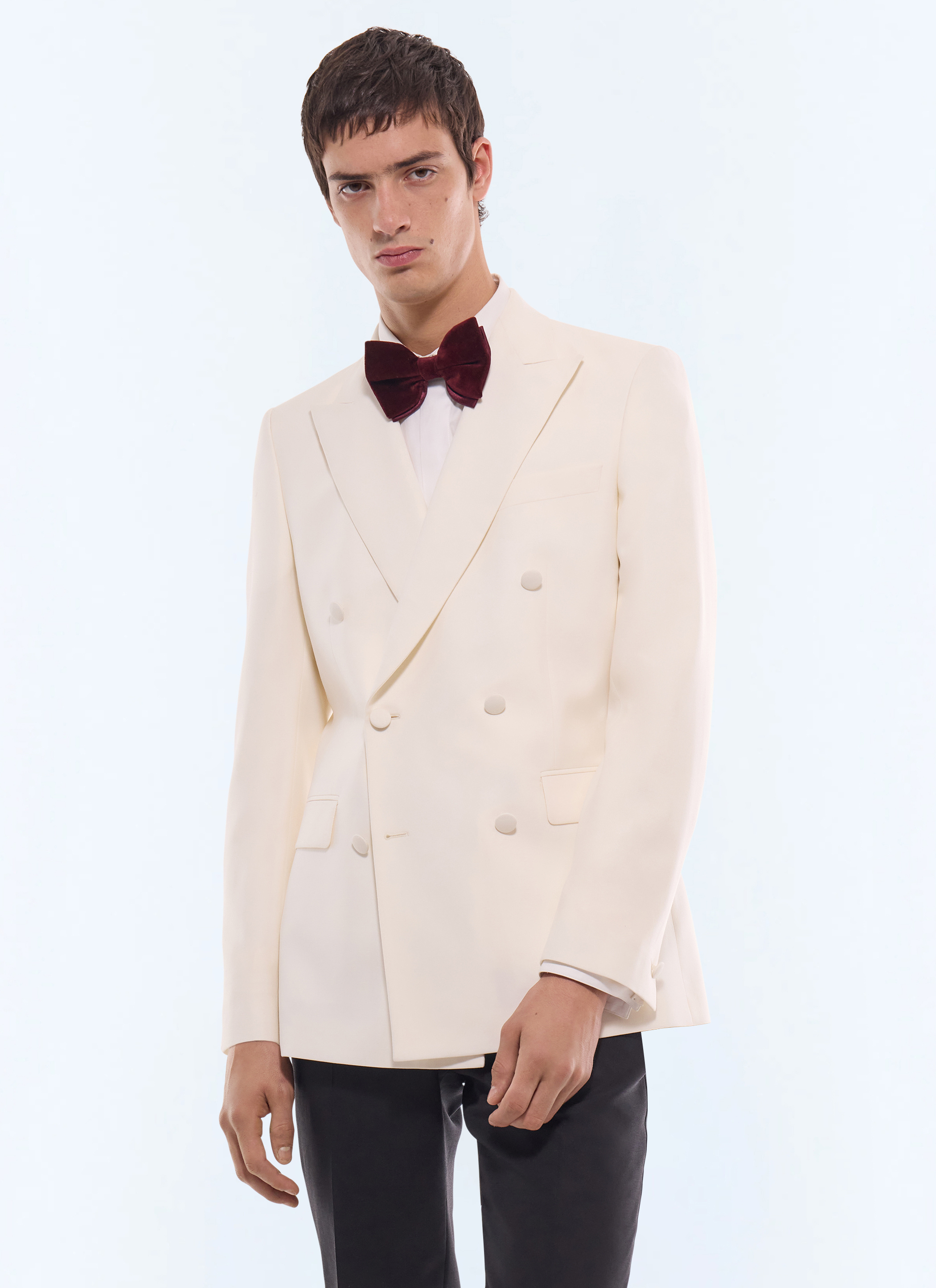 FURSAC - Wool double-breasted tuxedo jacket - Men - Size 48 - White, Ecru - Classic cut
