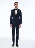 Navy blue wool tuxedo with micro design - S3VERT-PC64-31