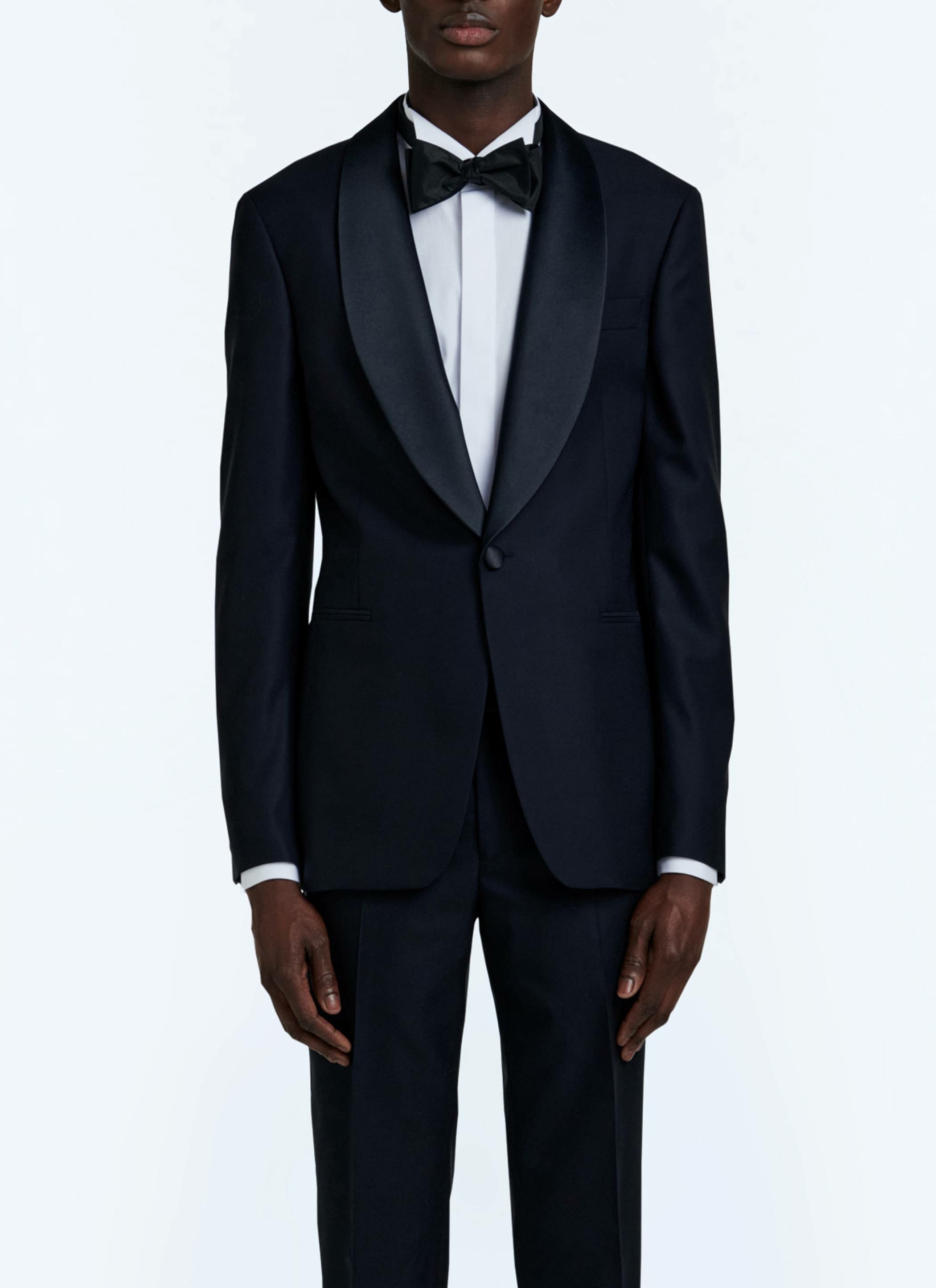 FURSAC - Wool tuxedo jacket with a micro pattern - Men - Size 46 - Blue, Navy blue - Fitted cut