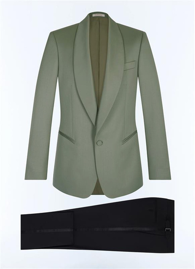 Men's tuxedo sage green certified virgin wool faille Fursac - S3FERT-GV48-H005