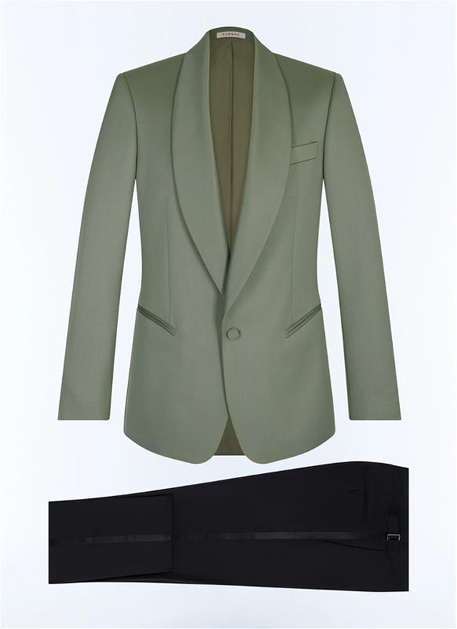 Men's tuxedo sage green certified virgin wool faille Fursac - S3FERT-GV48-H005