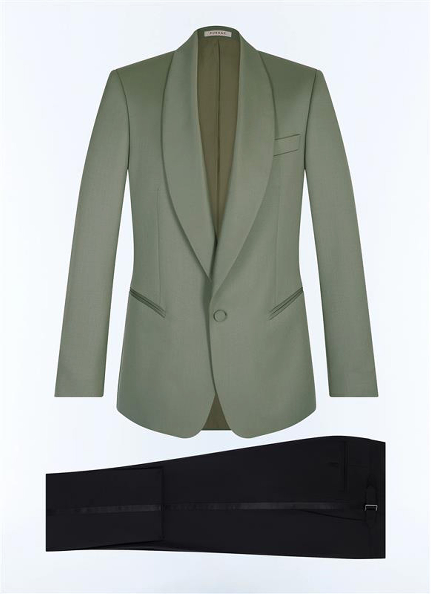 Men's tuxedo sage green certified virgin wool faille Fursac - S3FERT-GV48-H005