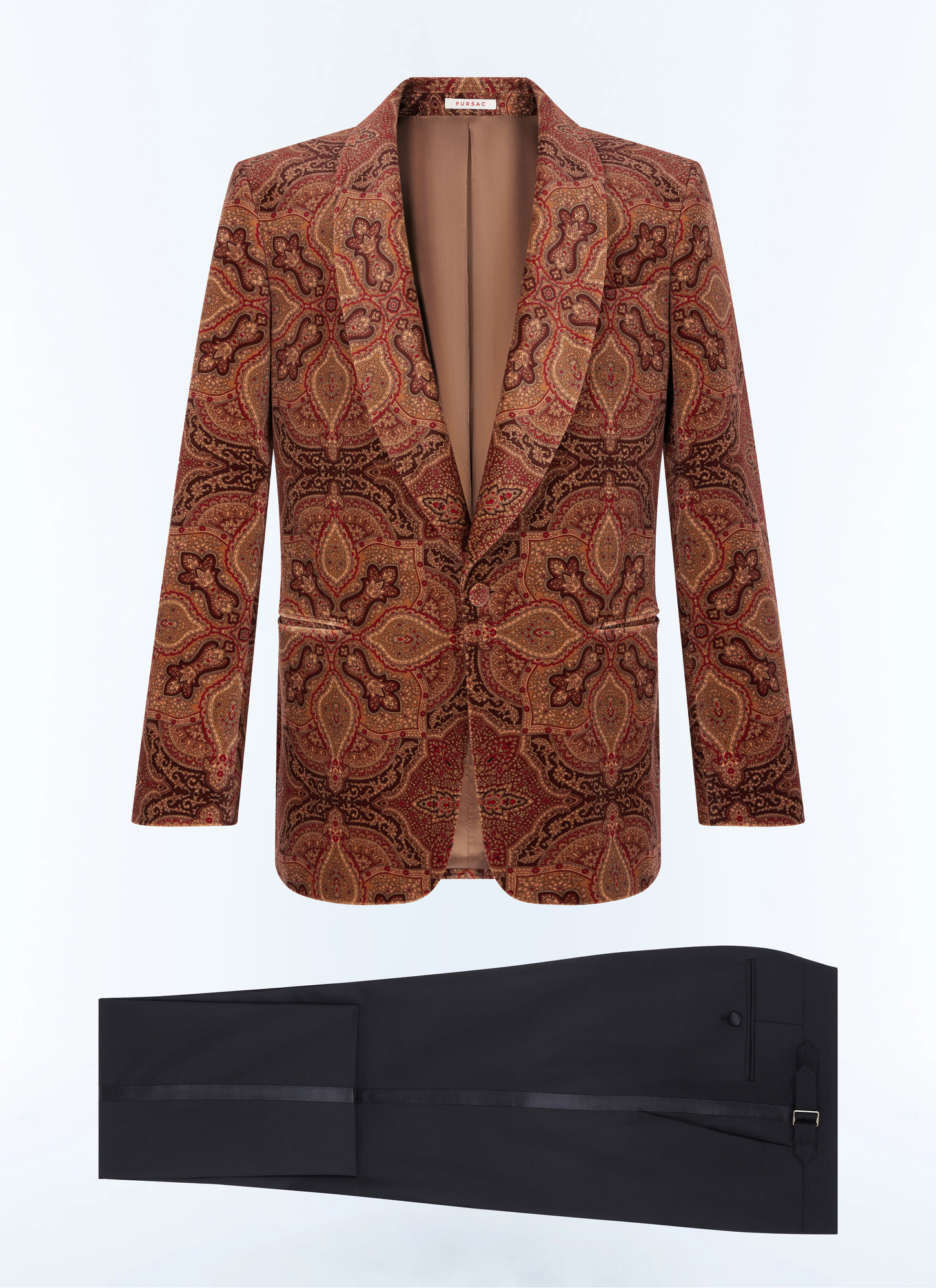 Men's brick red - paisley pattern tuxedo Fursac - S3FERT-CC55-G004