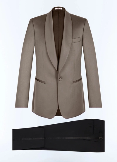 Men's tuxedo taupe brown certified virgin wool faille Fursac - S3FERT-GV48-G014