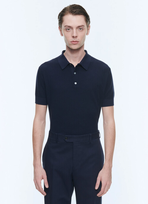 Polo bleu marine en coton et cachemire