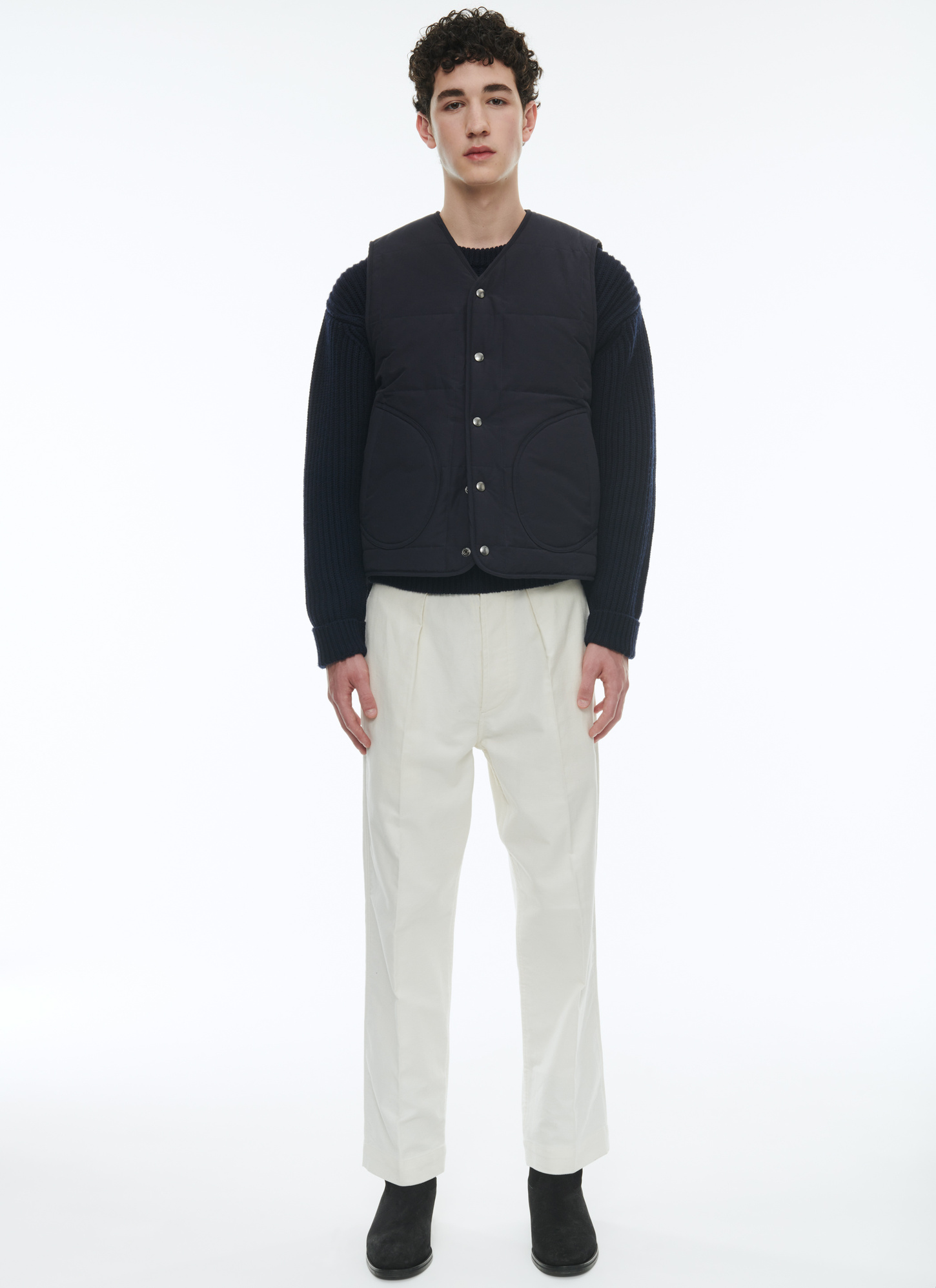 Veste homme bleu marine tissu ottoman technique - doublure en fausse fourrure Fursac - M3CALM-CM22-D030