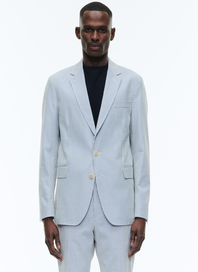Veste homme rayures blanches et bleu ciel toile de coton Fursac - V3DAMA-DX05-D004