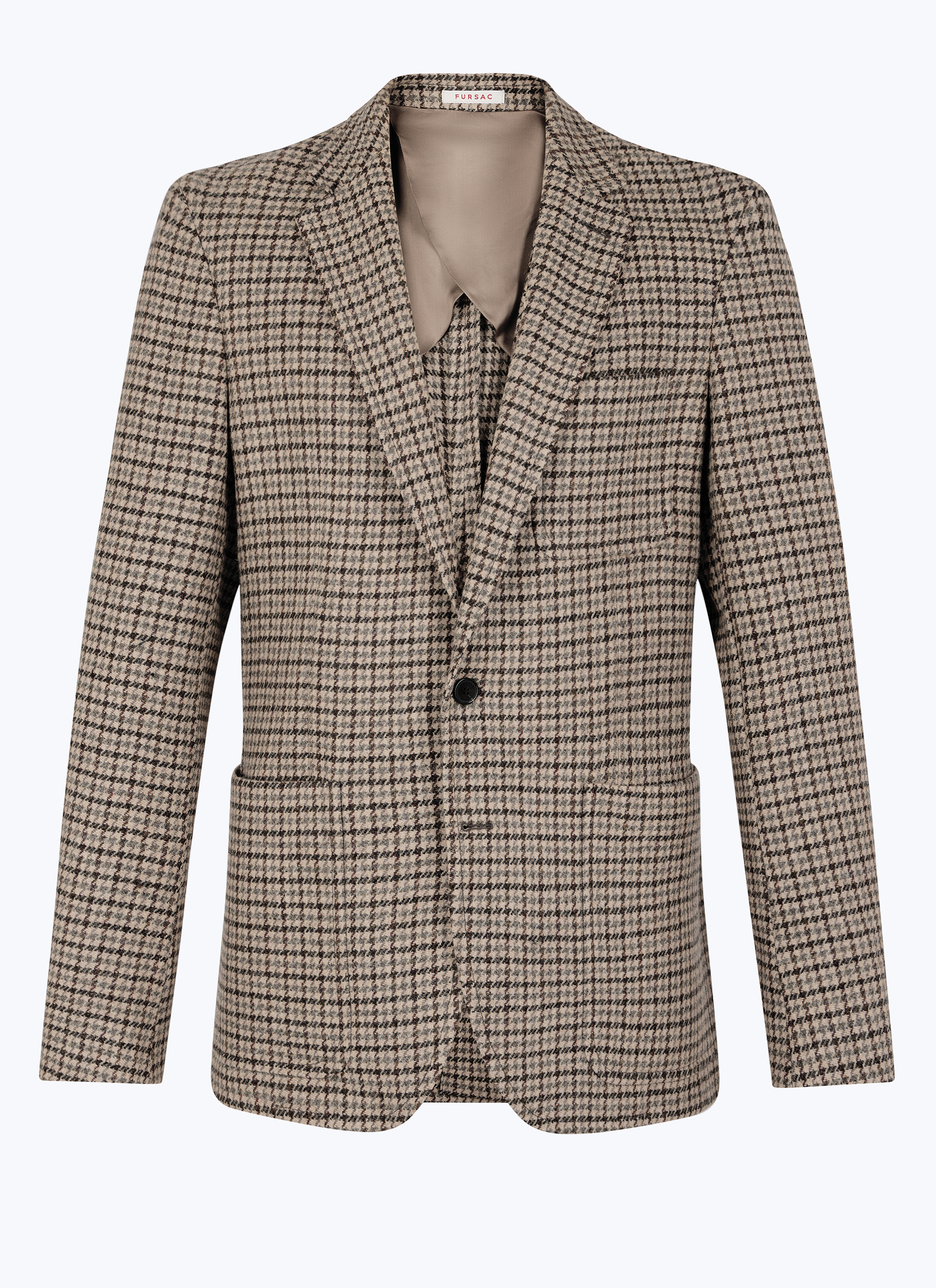 FURSAC - Veste en laine motif pied de poule - Homme - Taille 58 - Beige - Coupe Droite