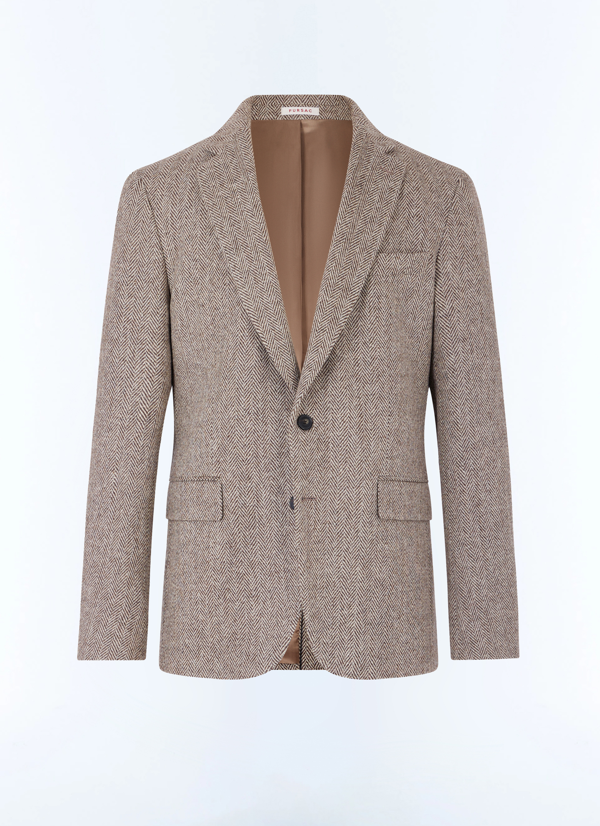 FURSAC - Veste droite en laine à chevrons - Homme - Taille 44 - Beige