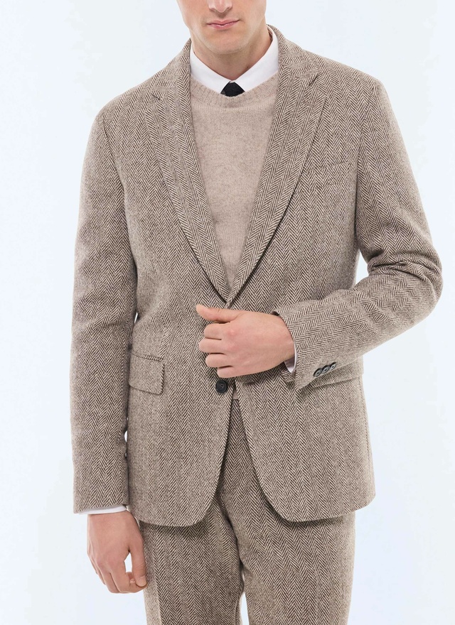 Veste homme beige taupe laine vierge Fursac - V3FRAT-GX02-G018