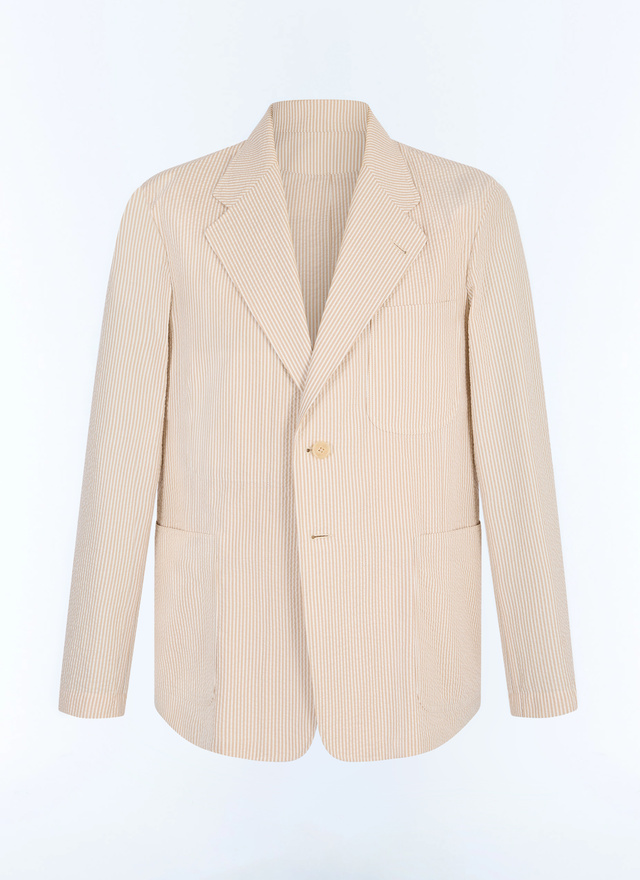 Veste beige homme seersucker de coton biologique Fursac - V3JANA-LX15-A008