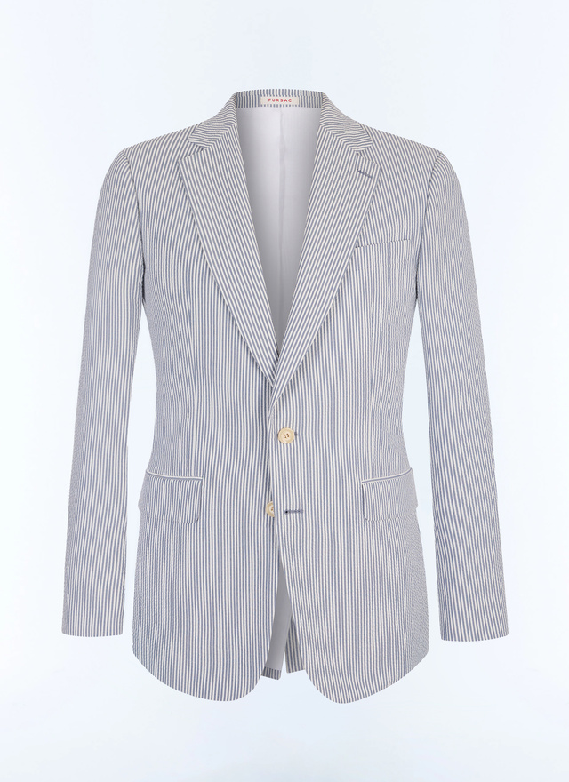 Veste bleu homme seersucker de coton biologique Fursac - V3JADA-LX15-D039