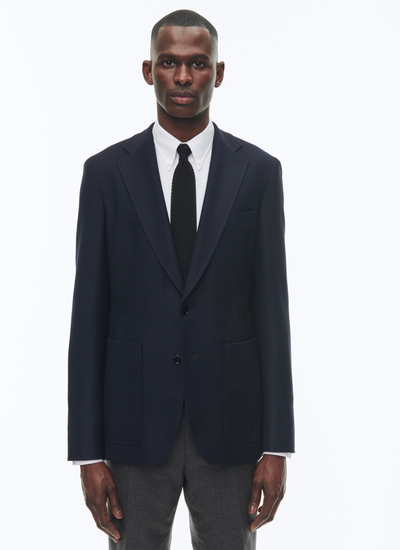 Veste homme bleu carbone laine vierge mélangée à chevrons Fursac - V3CIDD-CV31-D031