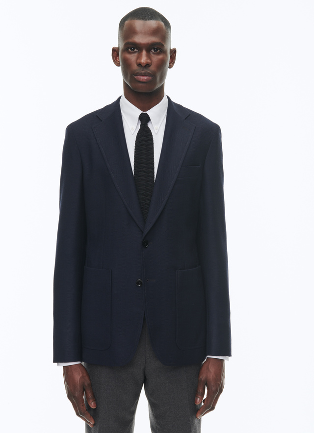 Veste homme bleu carbone laine vierge mélangée à chevrons Fursac - V3CIDD-CV31-D031