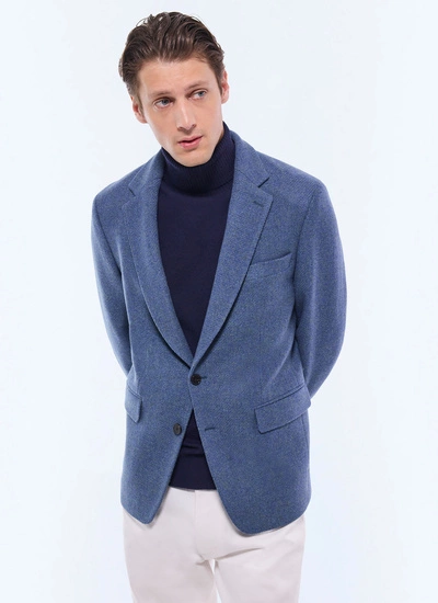Veste homme bleu clair tweed de laine vierge Fursac - V3FRAT-GV09-D004