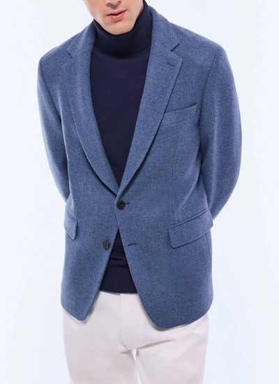 Veste homme bleu clair tweed de laine vierge Fursac - V3FRAT-GV09-D004