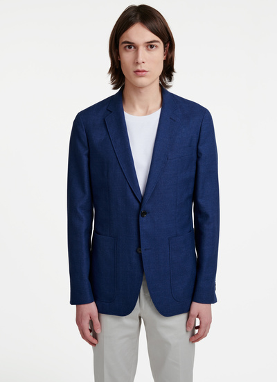 Veste homme bleu marine chiné laine et lin Fursac - V3VALA-VV08-33