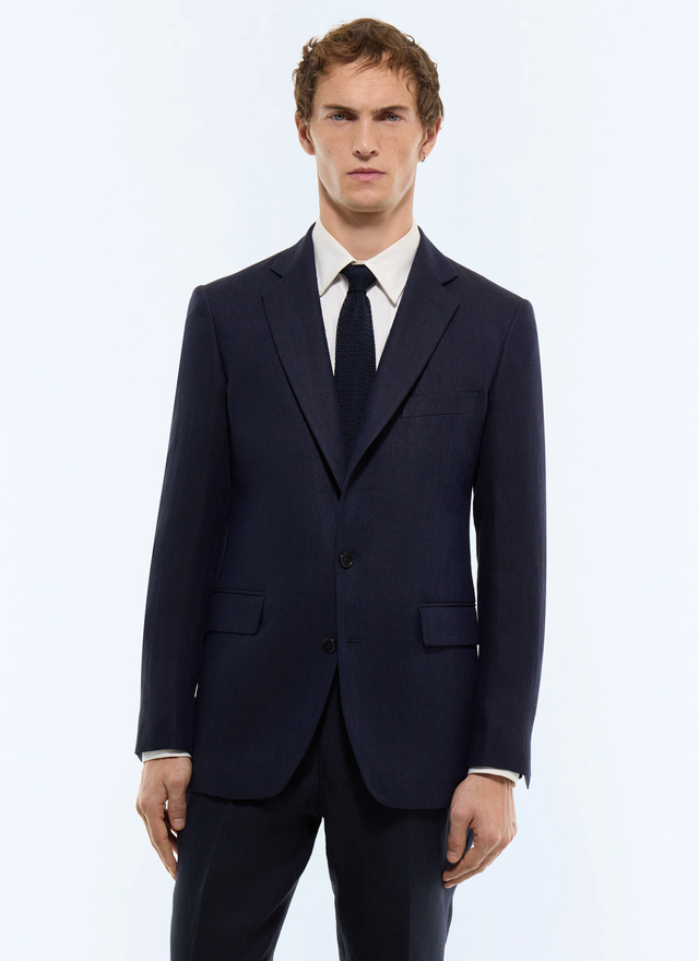 Veste homme bleu marine lin certifié Fursac - V3JADA-JX02-D030