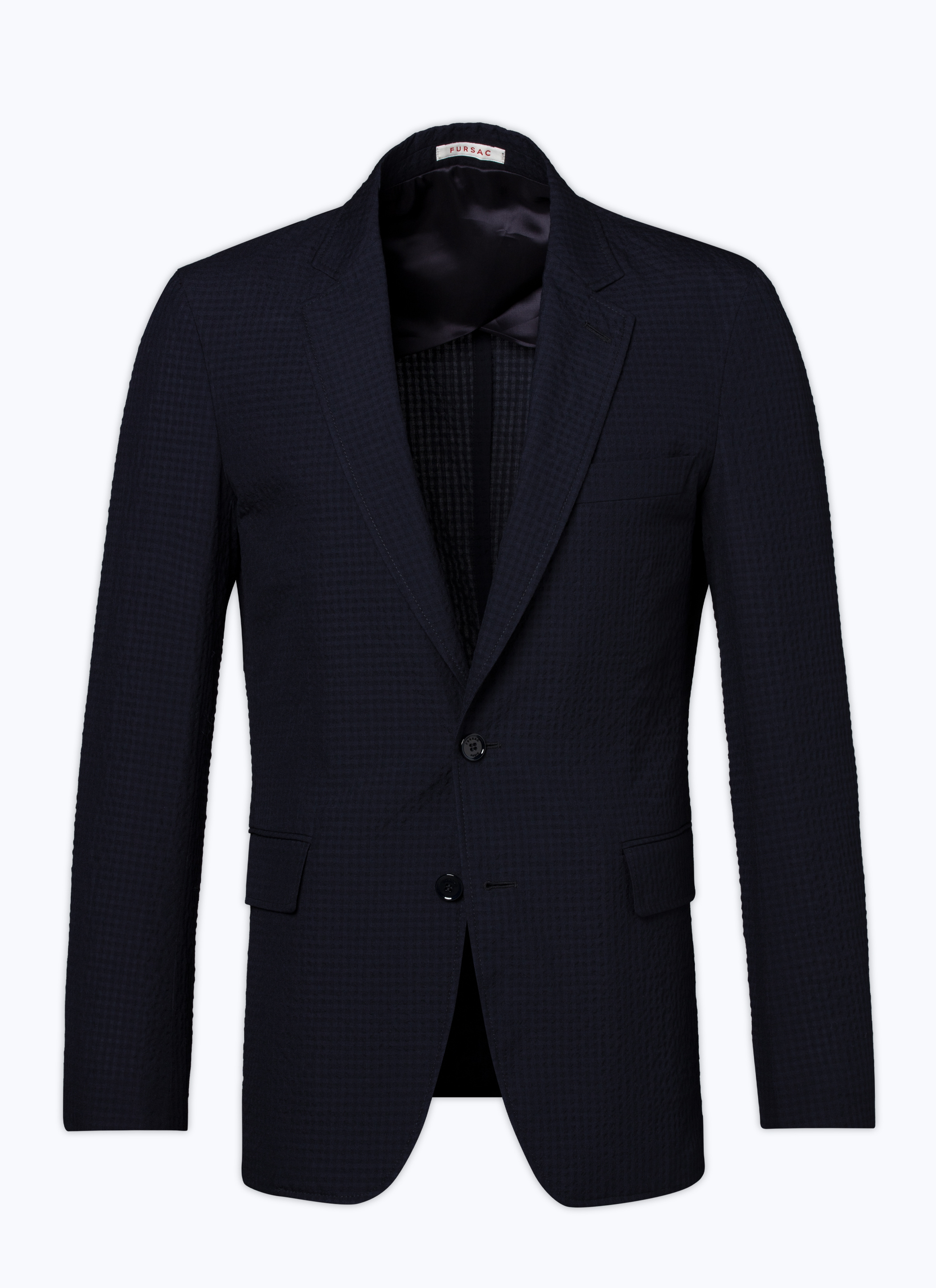 FURSAC - Veste seersucker en laine et coton - Homme - Taille 44 - Bleu - Coupe Droite