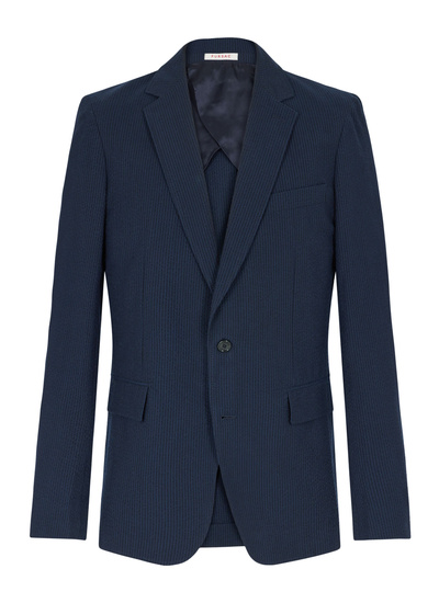 Veste bleu homme seersucker de coton biologique Fursac - V3FAMO-LX15-D030