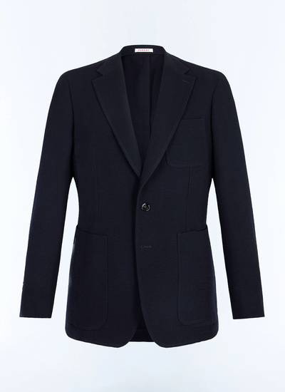 Veste bleu homme seersucker de laine vierge certifiée effet crêpe Fursac - V3JADO-JX04-D030