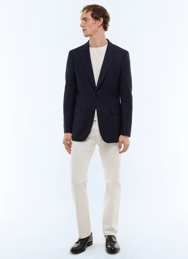 Veste homme bleu marine natté de laine vierge certifiée Fursac - V3JXEL-JV20-D030