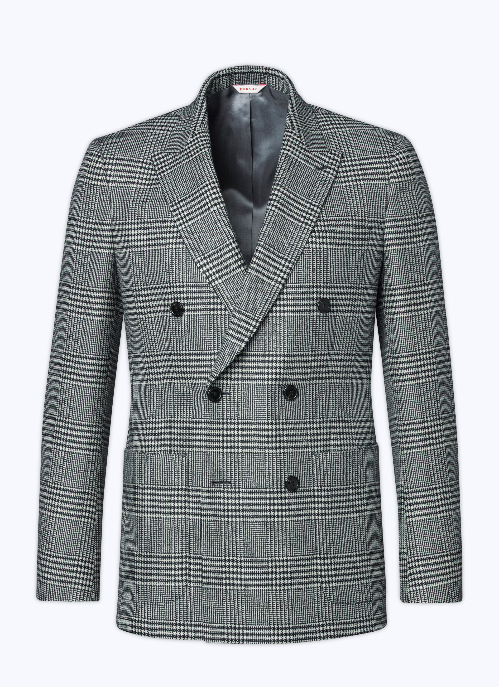 FURSAC - Veste croisée en laine Prince de Galles - Homme - Taille 52 - Gris