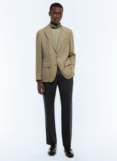 Veste homme moutarde tweed de lin chiné multicolore Fursac - V3EITO-JV05-E010