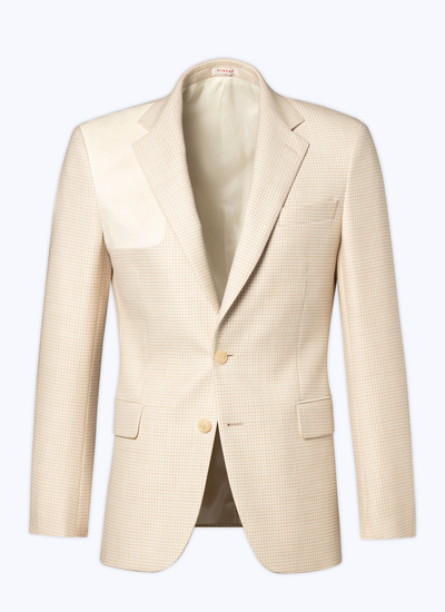 Veste pied-de-poule beige homme laine vierge et suédine de coton Fursac - V3CILA-CV09-A004