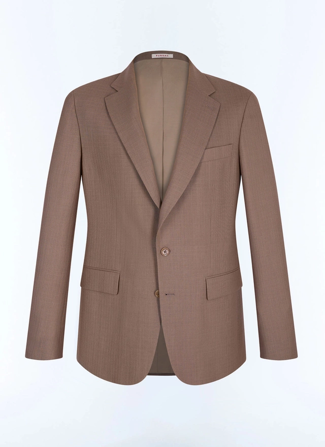 Veste brun homme tissage ripstop en laine vierge et mohair Fursac - V3JADA-JC20-G014