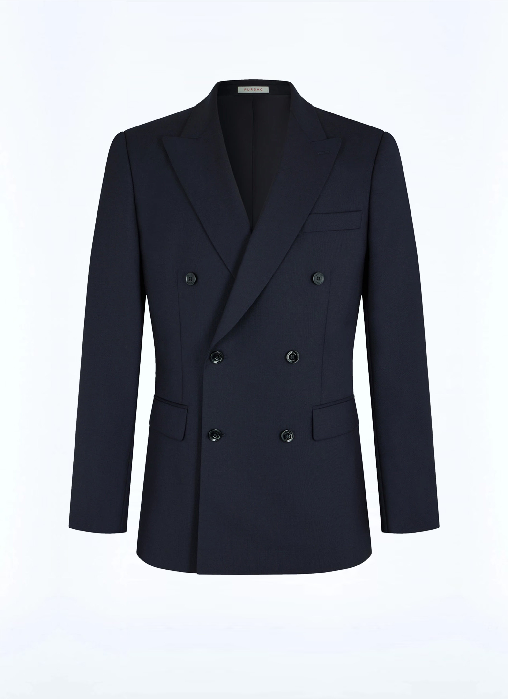 FURSAC - Veste de costume croisée en toile - Homme - Taille 54 - Bleu - Coupe Ajustée