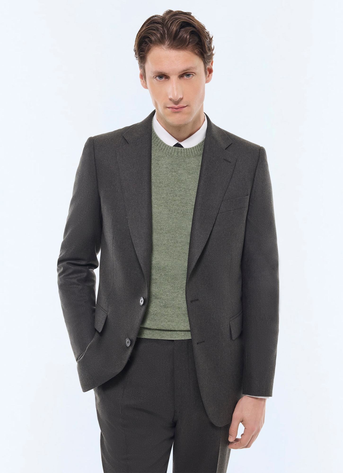 Veste homme vert sapin flanelle de laine certifiée Fursac - V3FEXU-EC29-H011