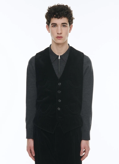 Men's waistcoat black corduroy Fursac - G3CLAK-CX47-B020