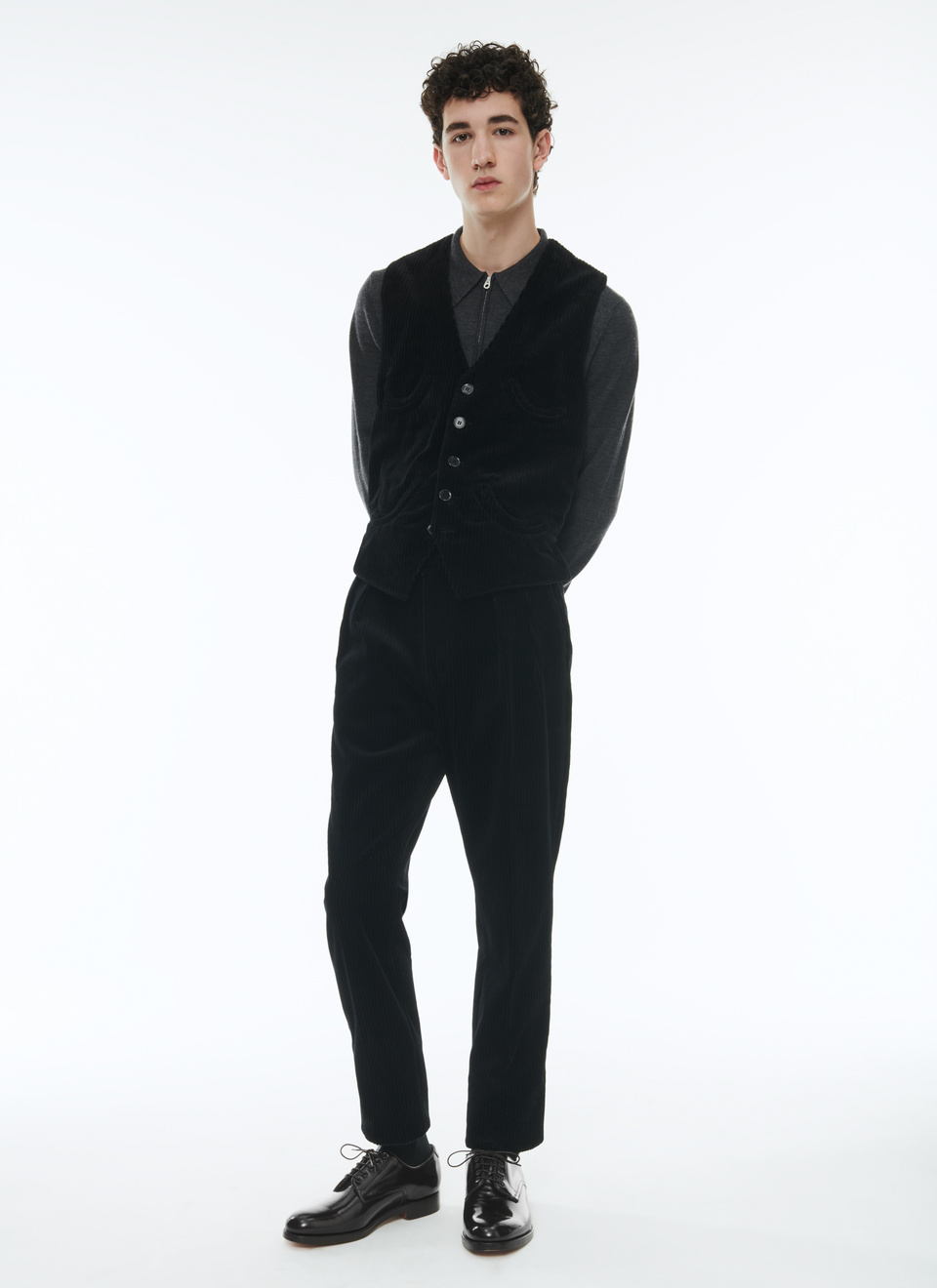 Black 3-piece suit waistcoat G3CLAK-CX47-B020 - Men's waistcoat