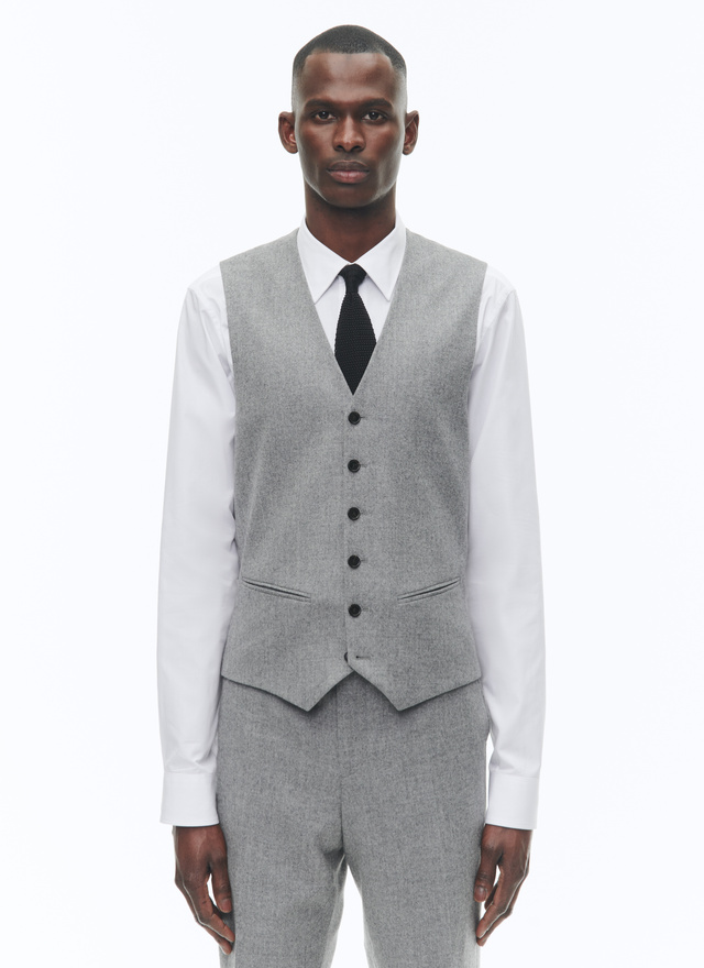Men's waistcoat light grey virgin wool flannel Fursac - G3BILG-CC42-B029
